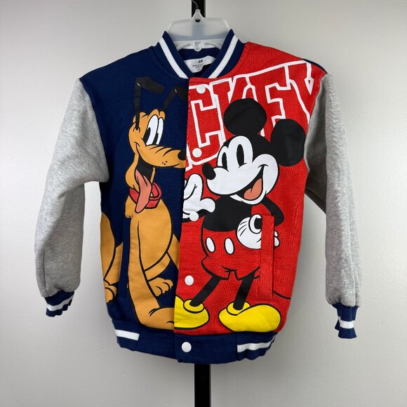 H&M Oversized Disney Mickey & Pluto Printed Baseball Jacket Kids 6X/7 - Picture 1 of 10